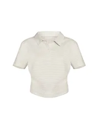 Sage Green Striped Collared Fitted T-Shirt - 4
