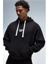 Training Dept Oversized Boxy Contrast Drawcord Hoodie - black