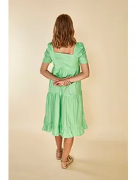 Green A-Line Midi Smock Dress - 1