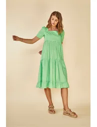 Green A-Line Midi Smock Dress