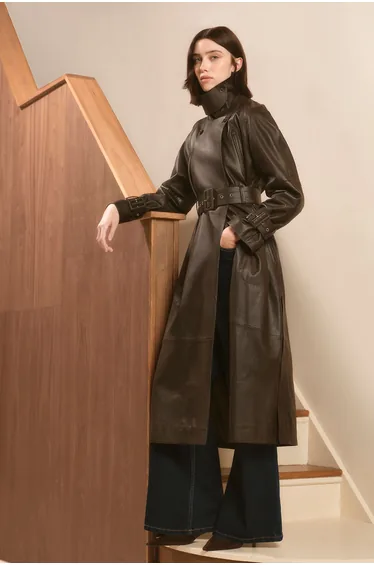 Leather Belted Trench Coat