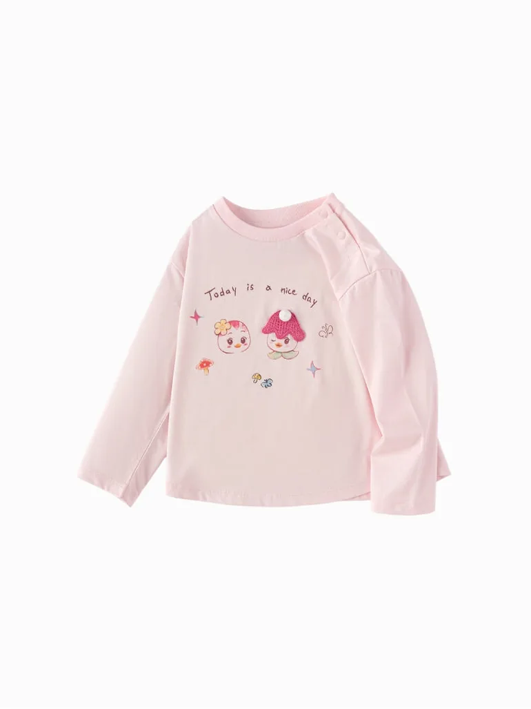 Girls' Long Sleeve Top With Printed Motif