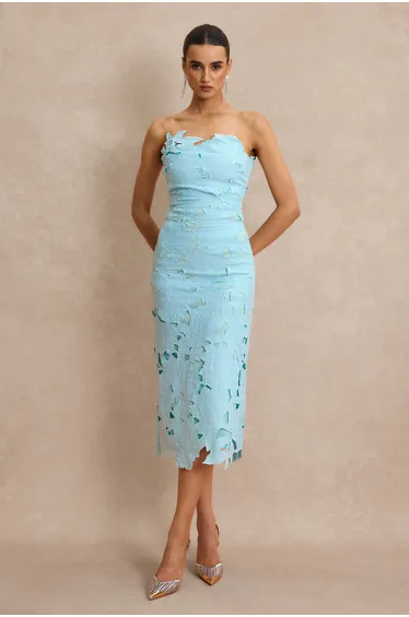 Solid Embroidered Off-Shoulder Midi Dress