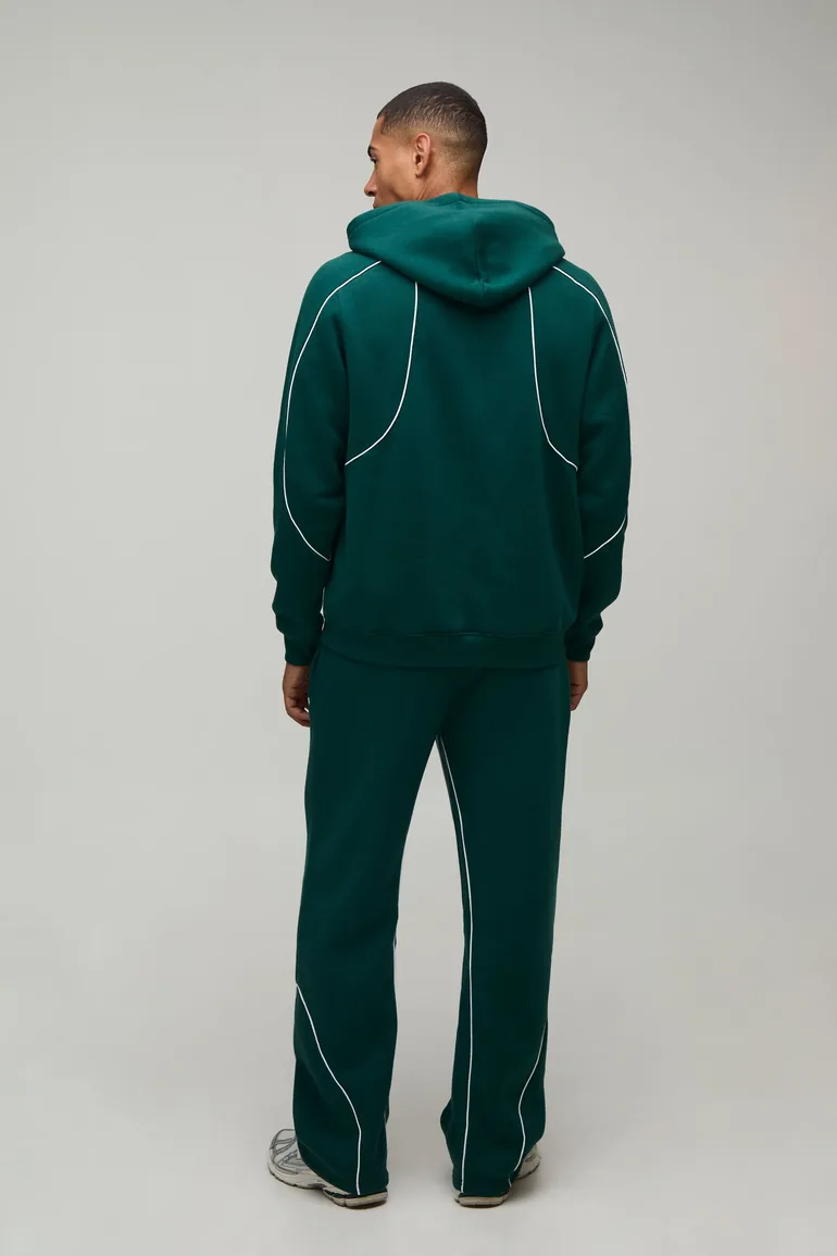 Regular Fit Man Hooded Tracksuit with Piping - forest - 1