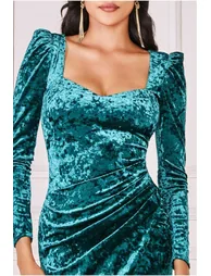 Goddiva Flared Hem Ice Velvet Midi - Emerald - 2