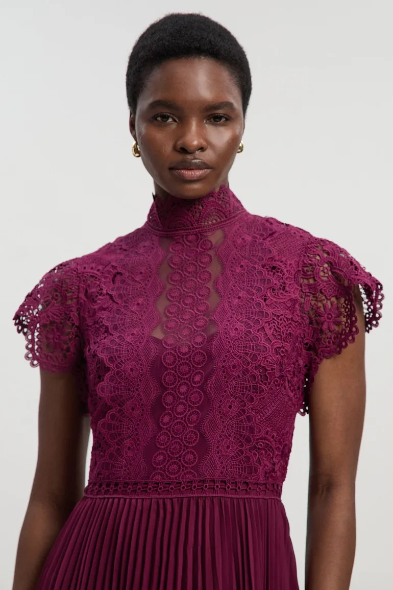 Guipure Lace Pleated Maxi Dress - 1