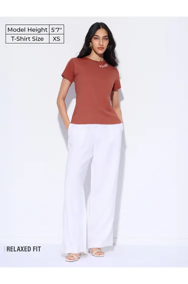 Rust Round Neck Cotton T-Shirt