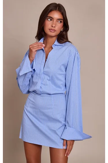 Blue Pinstripe Button Down Shirt Dress