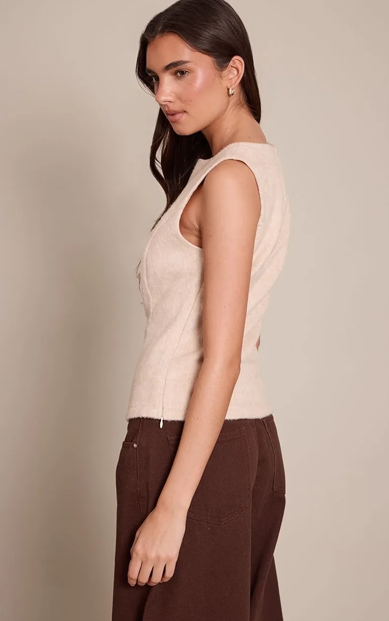 Sand Brushed Wool Fitted Boatneck Top - 2