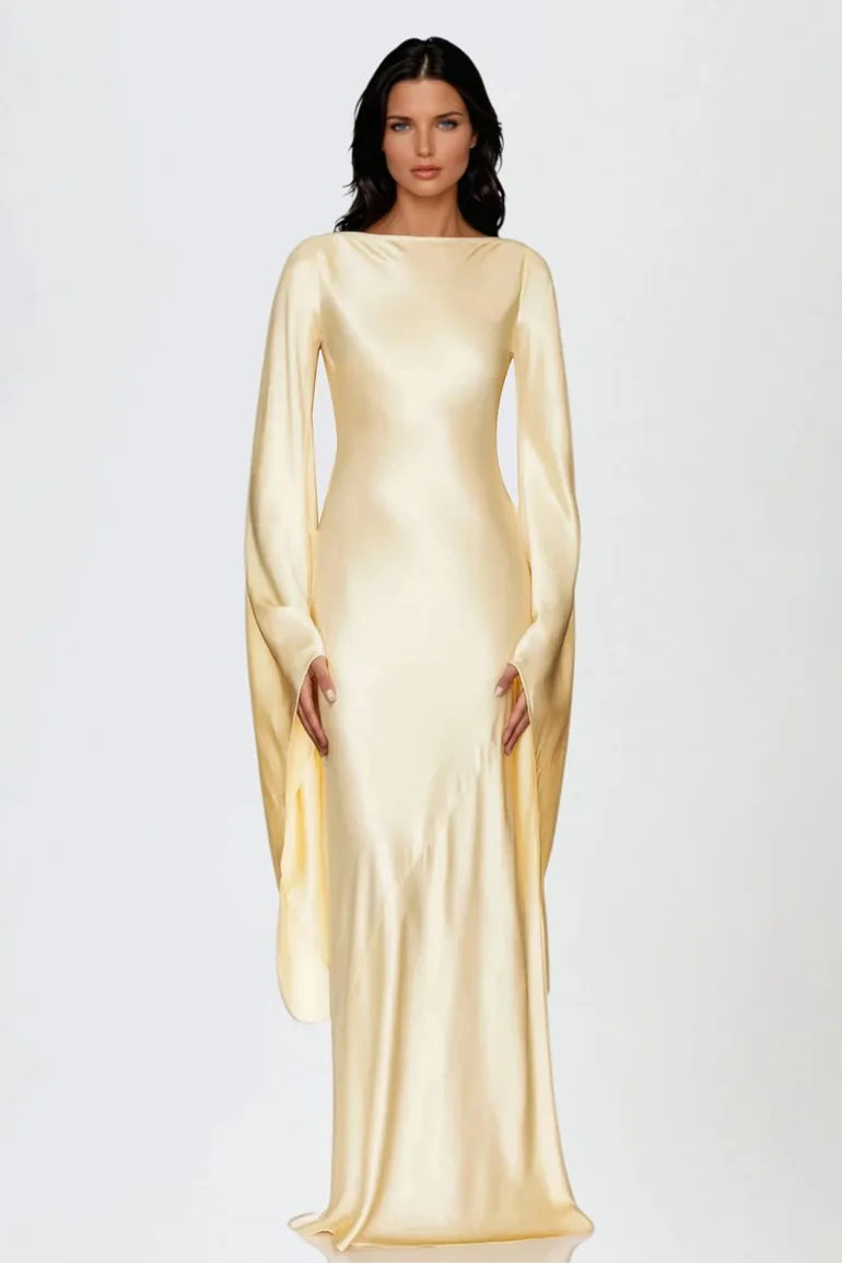 Durante Bell Sleeve Satin Maxi Dress