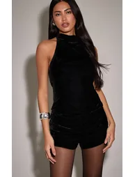 Black Velvet Halterneck Top Co-ord - 1