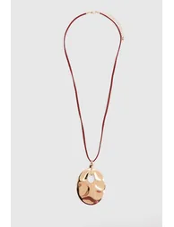 Oversized Pendant Rope Necklace - burgundy - 2