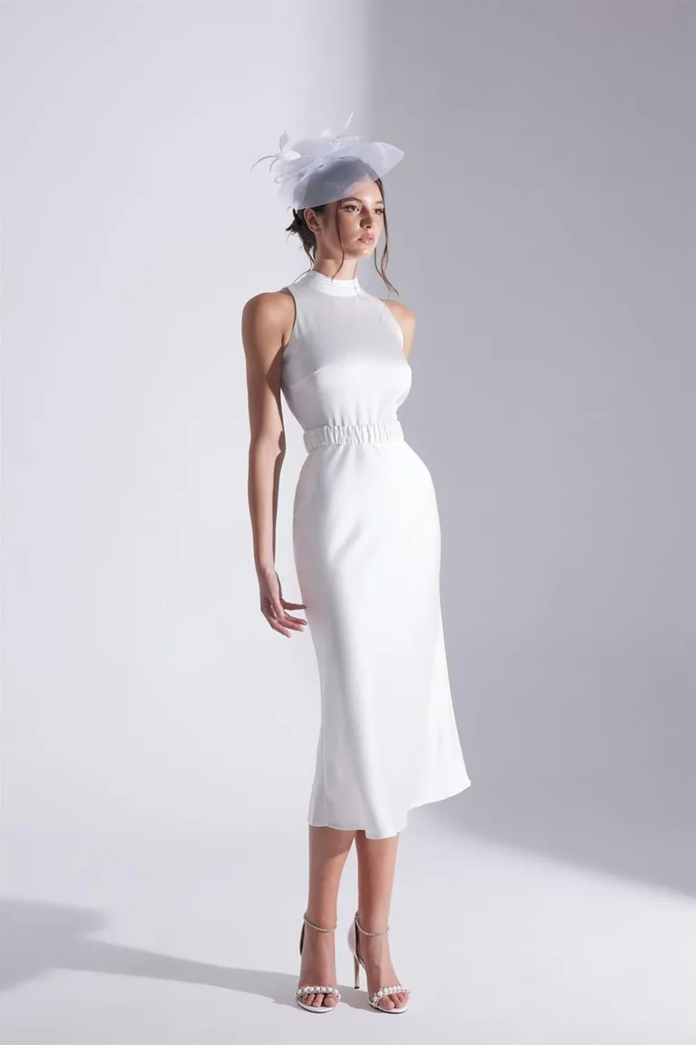 Siena Sleeveless Magnetic Collar Satin Evening Dress - 3
