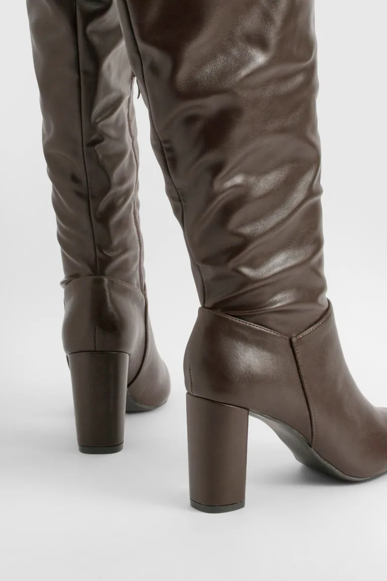 Block Heel Knee High Boots - chocolate - 2