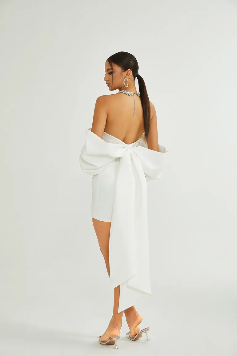 Hélène white oversize-bow mini dress - 7