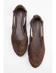 Brown Knitted Patterned Almond Toe Women's Ballerina Flats - 1