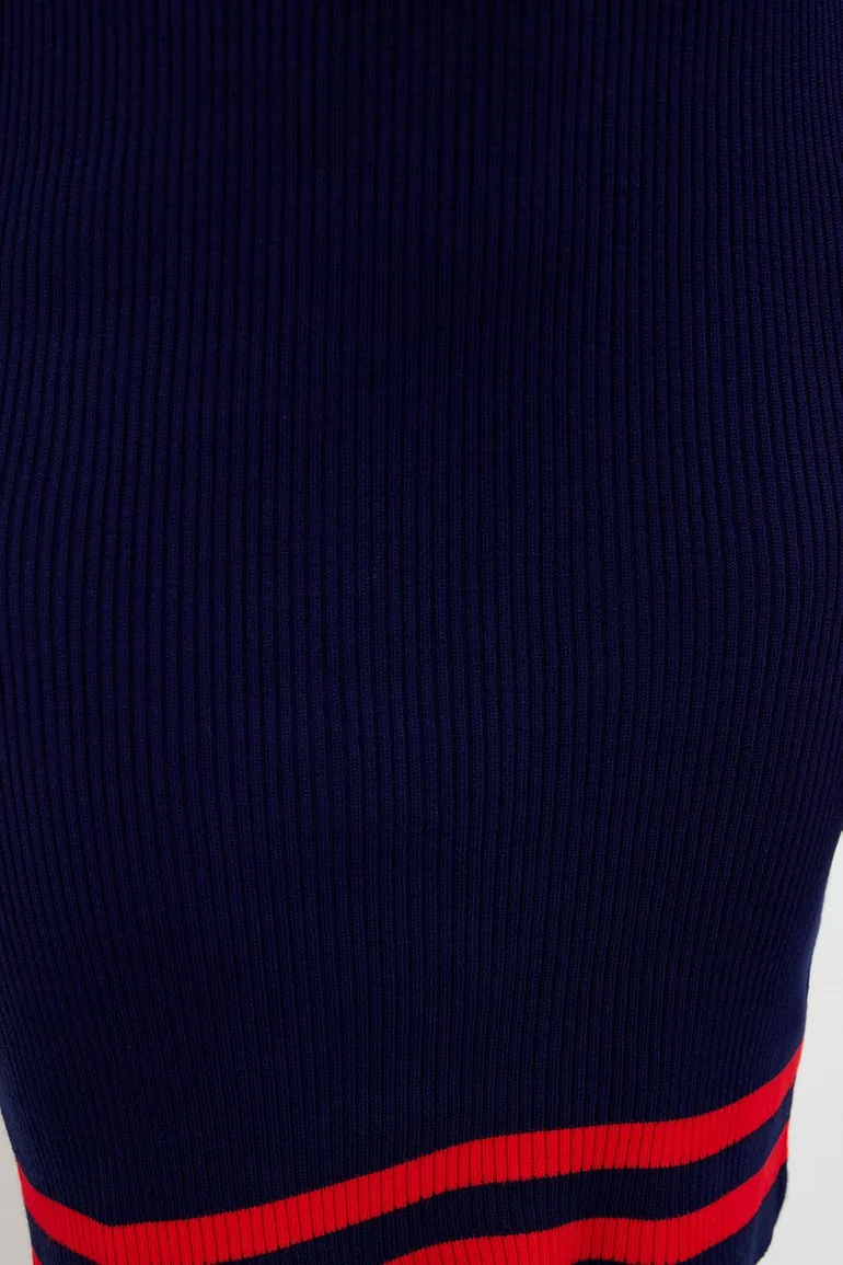 Navy Blue Corduroy Knitwear Plus Size Dress - 6