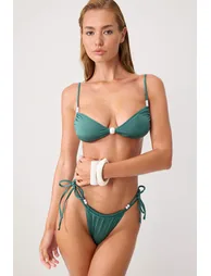 Emerald Green*004 Printed Balconette Brief Super High Waist Throw Cap Bikini Set - 1