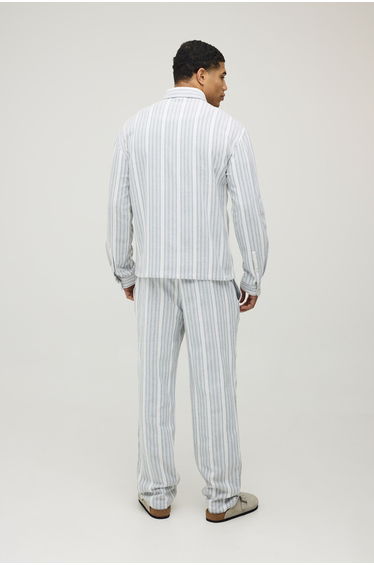 Woven Stripe Regular Zip Up Long Sleeve Shirt & Straight Fit Trouser Set - navy product thumbnail 3