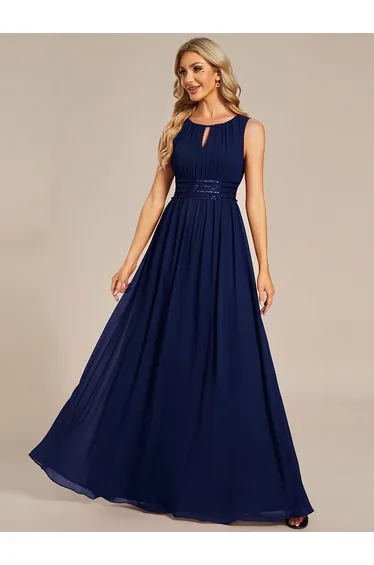 ever KALIA|Simple Sleeveless A-line Chiffon Bridesmaid Dress with Hollow Out Detail