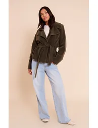 Khaki Faux Suede Belted Jacket - 2