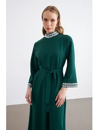 Beril Embellished Dress - Emerald - 1