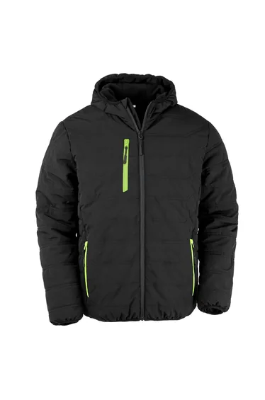 Result Genuine Recycled Mens Compass Padded Jacket - Black/Lime Green