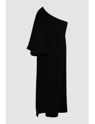 Compact Stretch Viscose Drape Sleeve One Shoulder Tailored Dress - 3