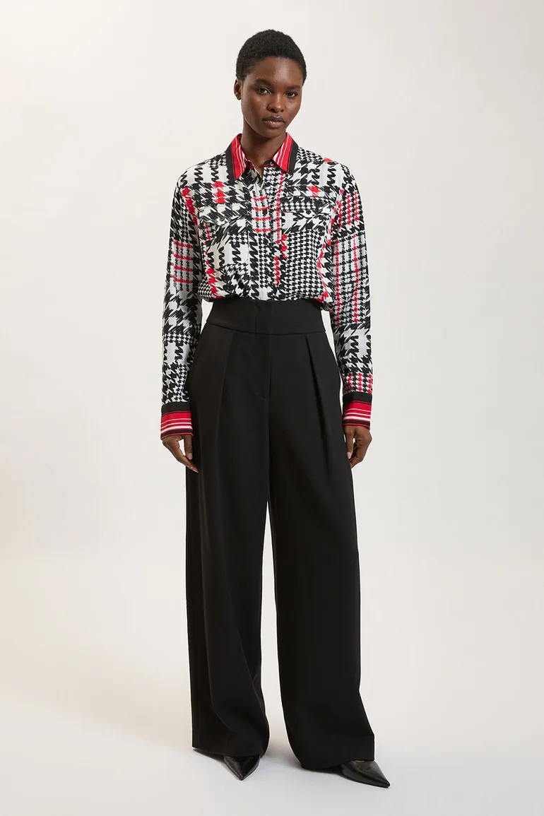 Dogtooth Print Viscose Woven Shirt - 2