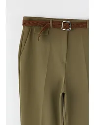 Khaki regular waist pipe leg plus size woven pants - 3