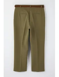 Khaki regular waist pipe leg plus size woven pants - 4
