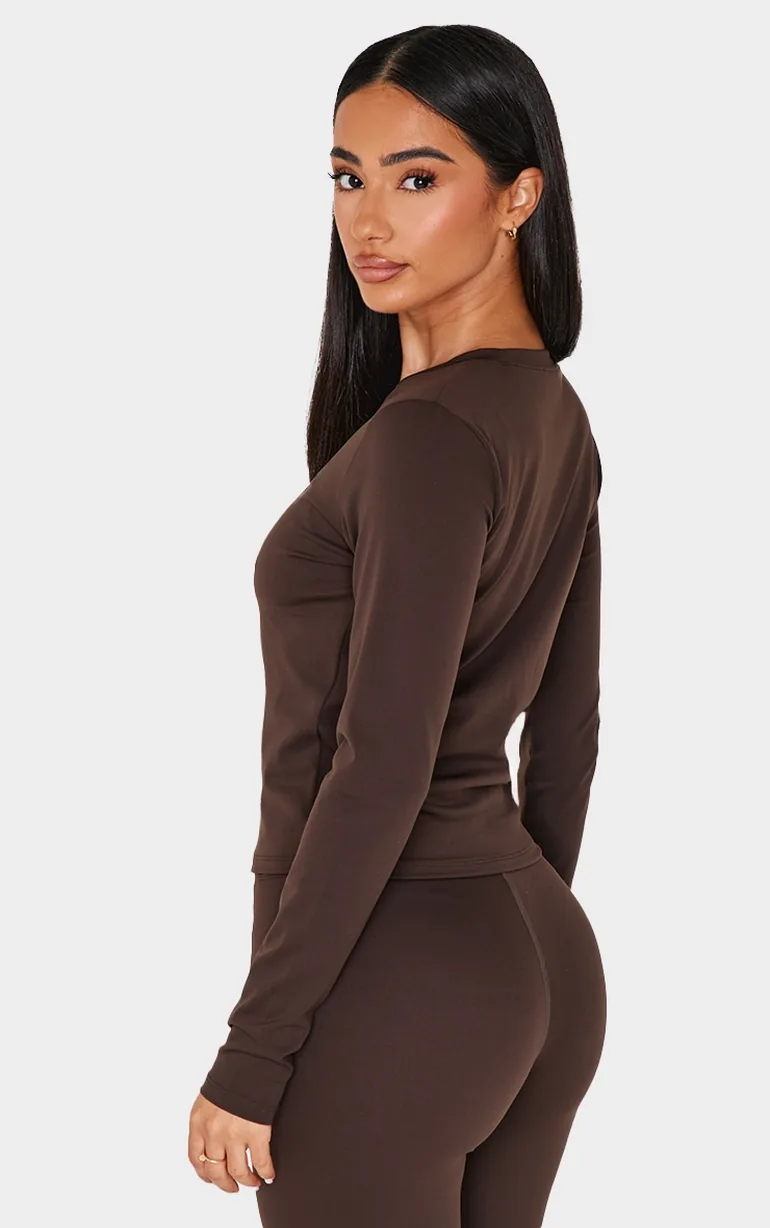 Petite Espresso Sculpt Long Sleeve Gym Top - 2
