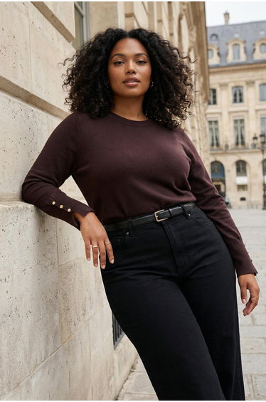 Brown mercerized premium yarn / special yarn basic knitwear sweater