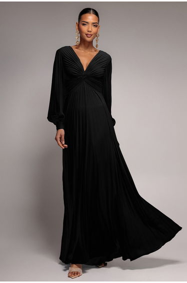 Fully Pleated Chiffon Maxi Dress - Black by Goddiva