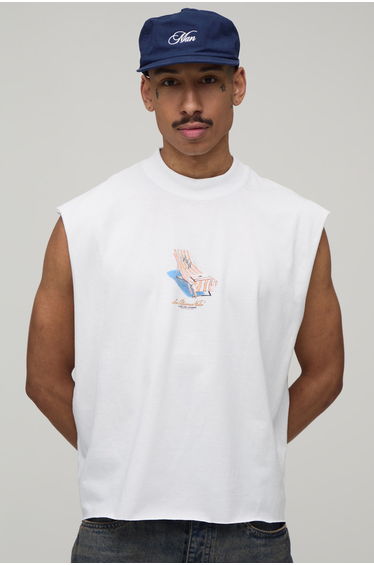 White Oversized Boxy Mini Deck Chair Print Tank - white