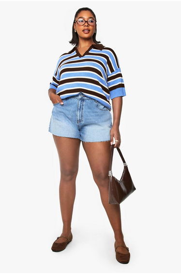 Plus Raw Hem Denim Short - mid wash
