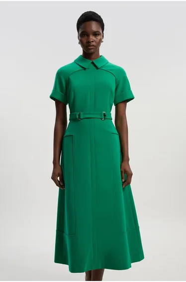 Compact Stretch Tab Detail Full Skirted Midi Dress