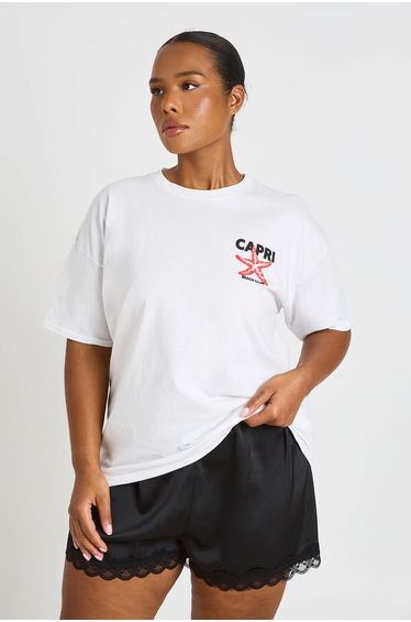 Plus Capri Sunset Printed T Shirt - white