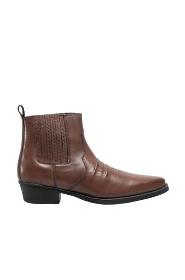 Woodland Mens Distressed Leather Gusset Western Ankle Boots - Brown