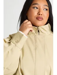 Plus Cinched Waist Funnel Neck Jacket - stone - 2