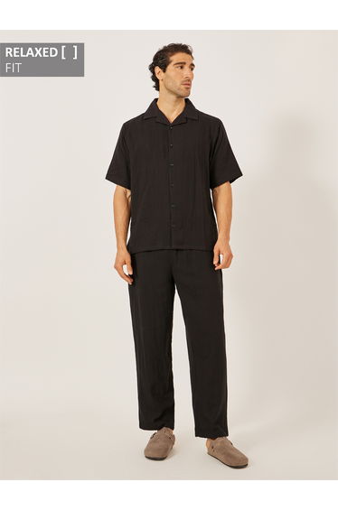 Solid Resort Collar Relaxed Fit Shirt and Trousers Co-Ords