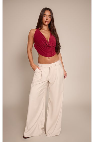 Wine Slinky Tie Back Cowl Neck Top