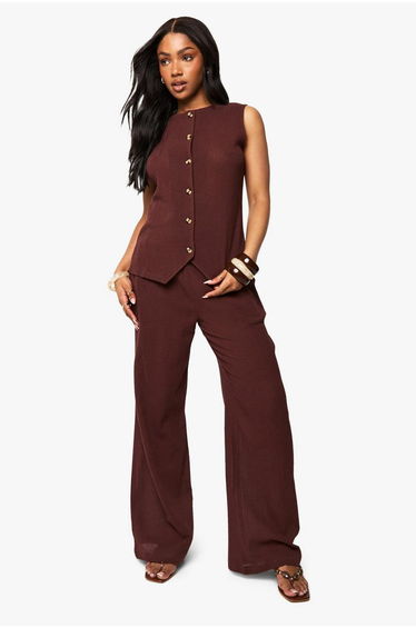 Crinkle Textured Wide Leg Trousers