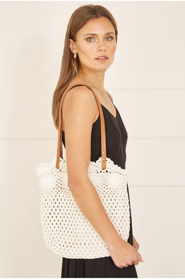 Yumi Handmade Crochet Bag With Pu Shoulder Strap