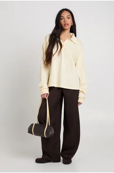 Woven Marl Barrel Leg Trouser - espresso