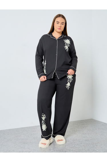 Plus Size Floral Print Shirt and Pyjama Set