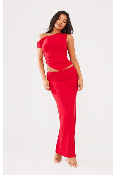 Red Column Maxi Skirt