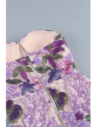 فستان سانفير بنفسجي ماكسي بقصة مستقيمة بلا أكتاف - 9