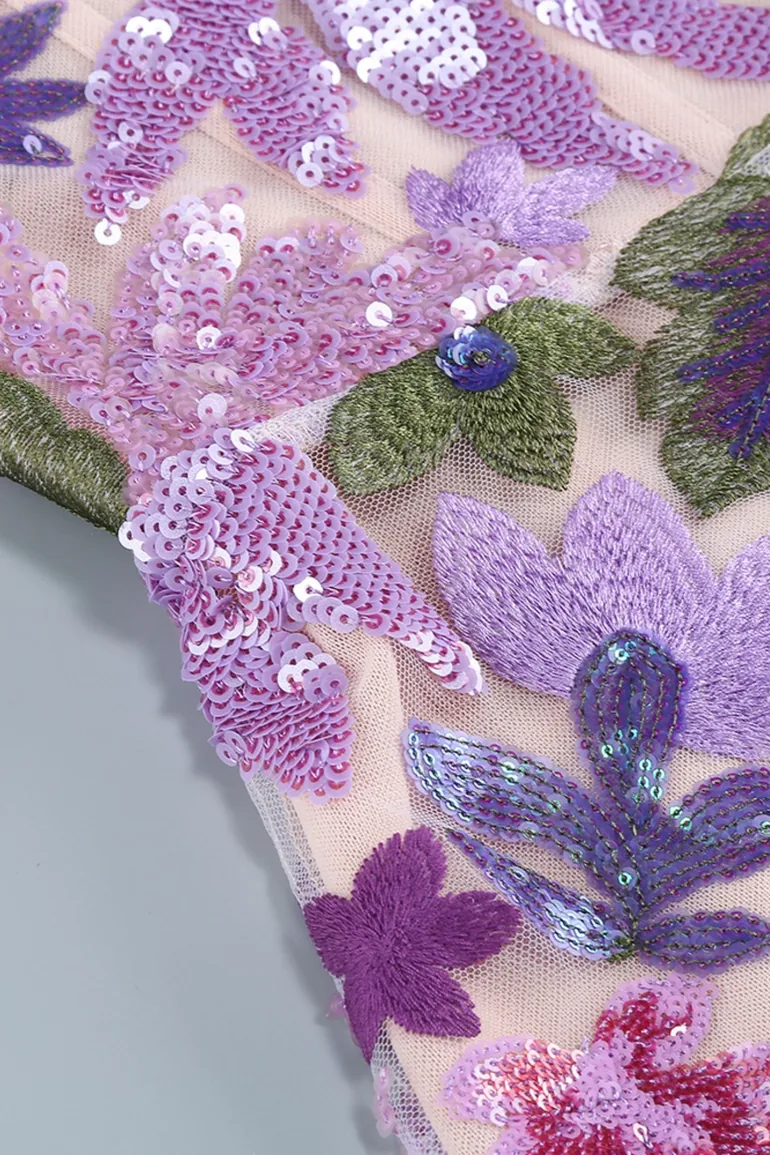 فستان سانفير بنفسجي ماكسي بقصة مستقيمة بلا أكتاف - 6