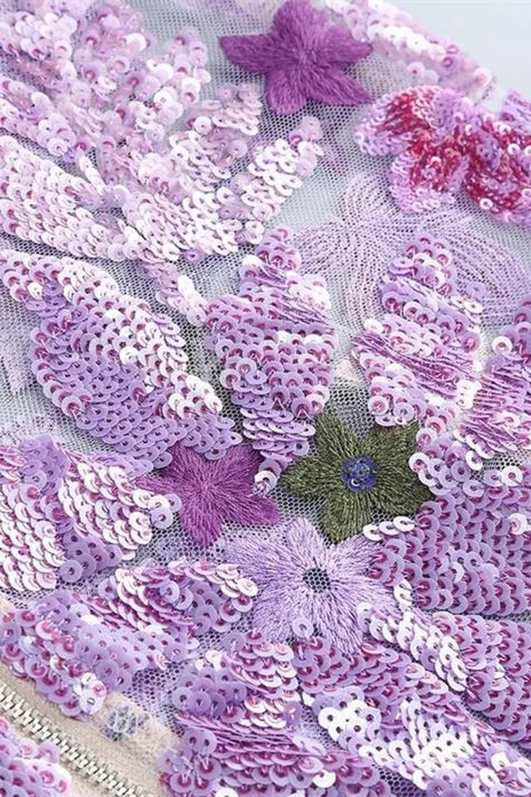 فستان سانفير بنفسجي ماكسي بقصة مستقيمة بلا أكتاف - 10